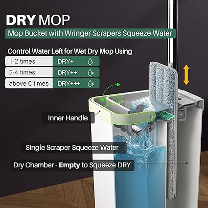 JOYMOOP Mop and Bucket with Wringer Set, White Flat Squeeze Bucket Set for Floor Cleaning