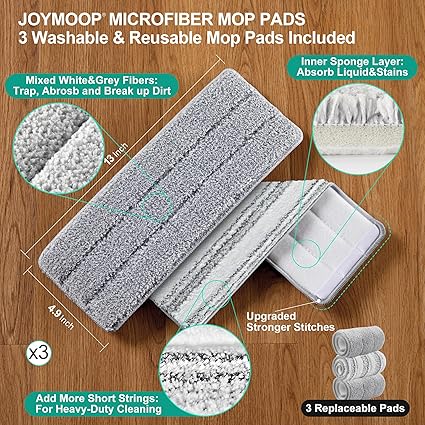 JOYMOOP Mop and Bucket with Wringer Set, White Flat Squeeze Bucket Set for Floor Cleaning
