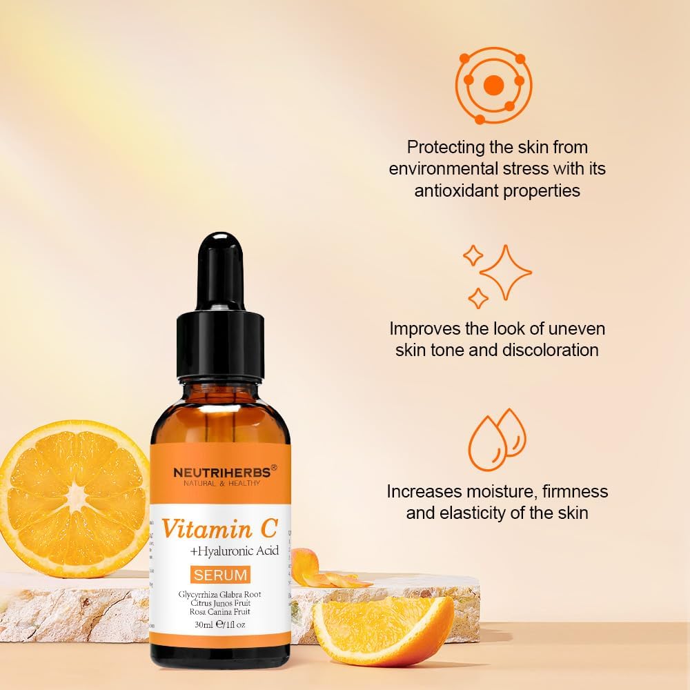 Neutriherbs Vitamin C Face Serum | Anti-Aging + Brightening | Hyaluronic Acid + Collagen | Glowing Skin Daily Care