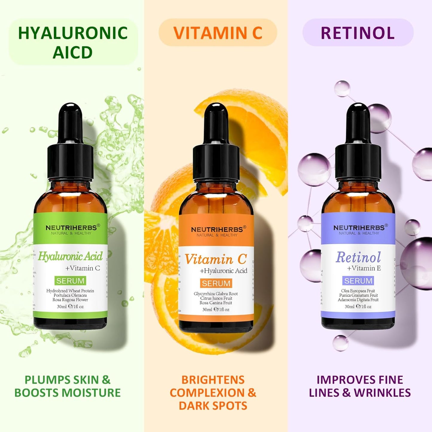 Neutriherbs Vitamin C Face Serum | Anti-Aging + Brightening | Hyaluronic Acid + Collagen | Glowing Skin Daily Care