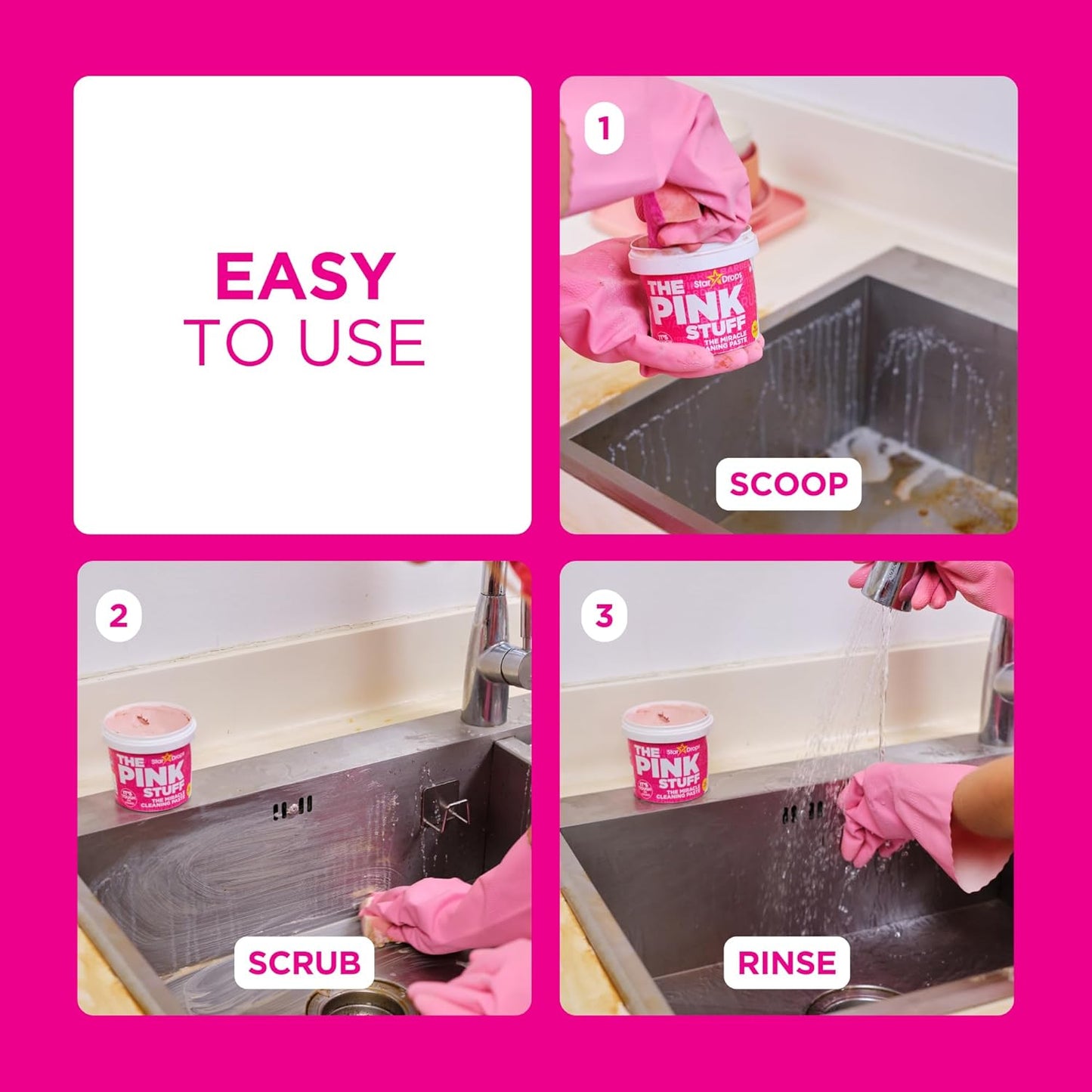 The Pink Stuff Miracle Cleaning Bundle | All-Purpose Paste, Cream & Spray
