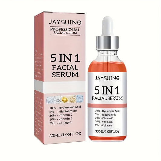 5-In-1 Facial Serum with Hyaluronic Acid, Collagen, Niacinamide, Vitamins C And E. 1.01 Oz | 30ml