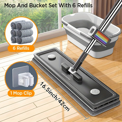 360° Rotating Mop & Bucket Set with Thick Pads