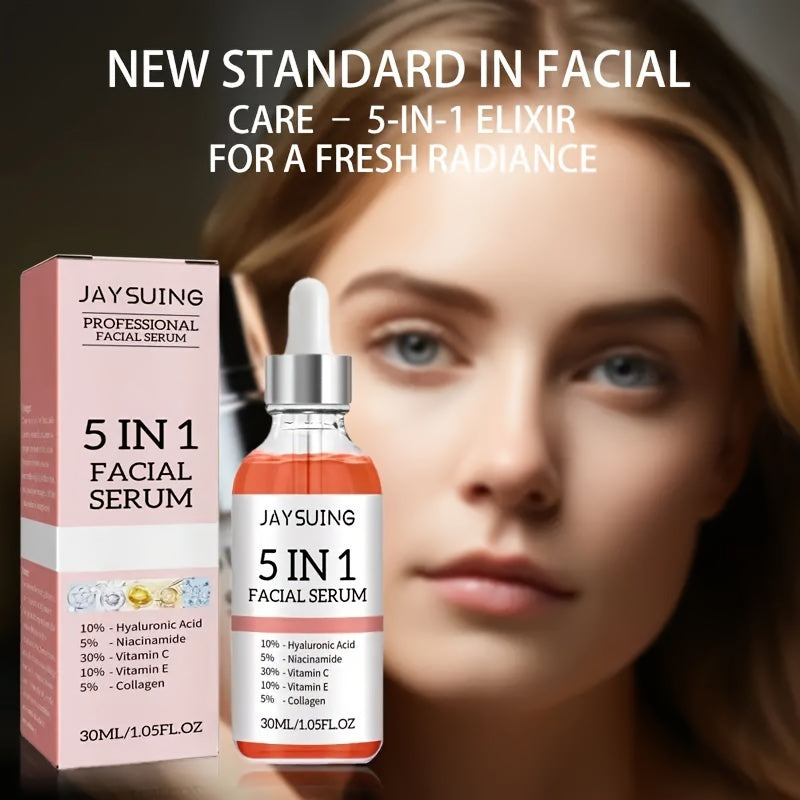 5-In-1 Facial Serum with Hyaluronic Acid, Collagen, Niacinamide, Vitamins C And E. 1.01 Oz | 30ml