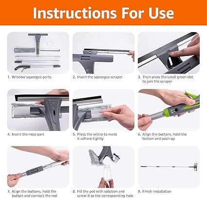 Extendable Window Squeegee with Spray, Aluminum Extension Pole, 1.25 M to 1.75 M