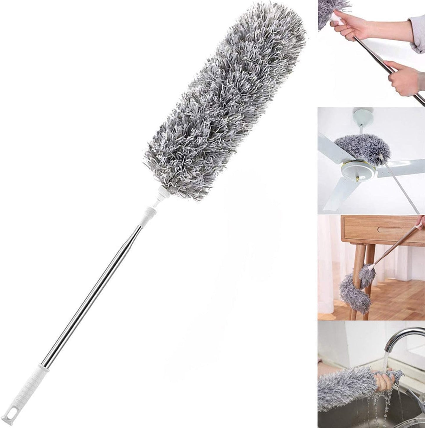 Feather Duster | Improved Long Pole Duster (30 to100 inches) | Microfiber Bendable Head & Scratch-Resistant Hat for a Clean home