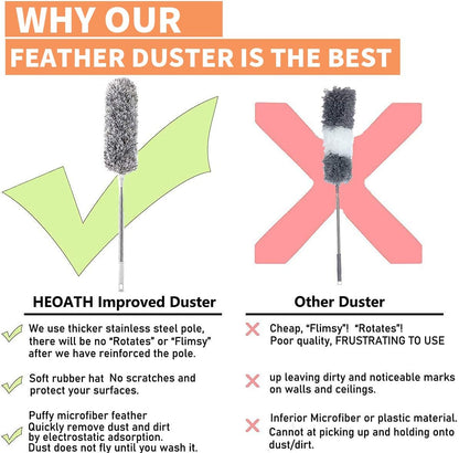 Feather Duster | Improved Long Pole Duster (30 to100 inches) | Microfiber Bendable Head & Scratch-Resistant Hat for a Clean home