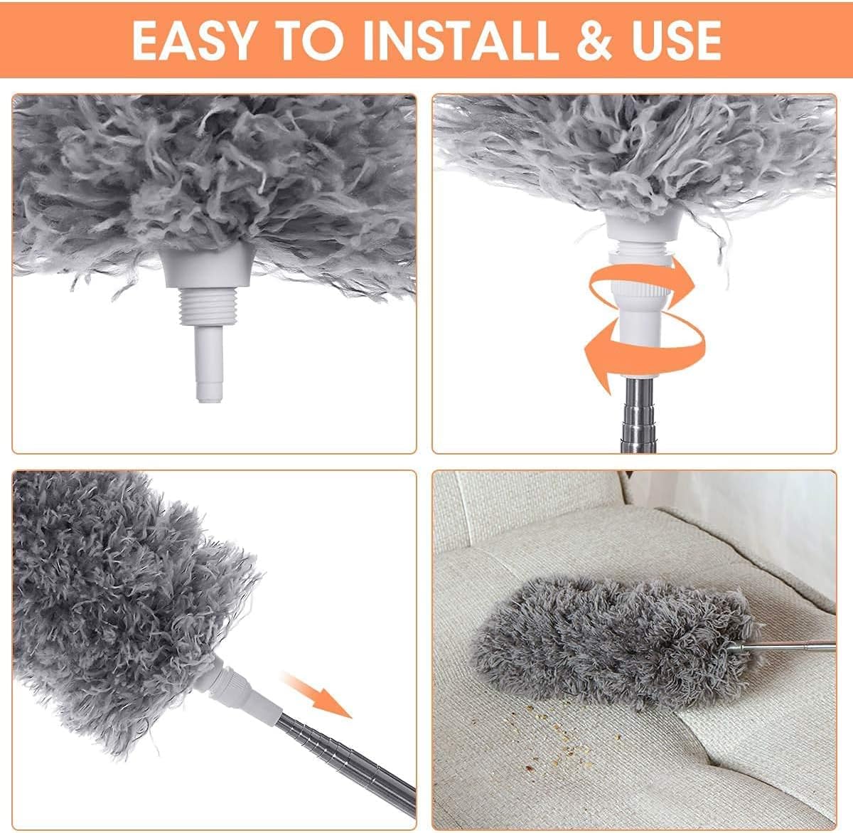 Feather Duster | Improved Long Pole Duster (30 to100 inches) | Microfiber Bendable Head & Scratch-Resistant Hat for a Clean home