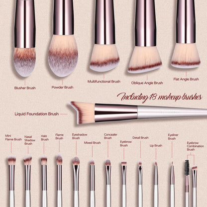 18Pcs Makeup Brush Set | Premium Soft Synthetic Brushes + Black Case