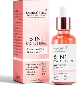 Vitamin C Serum for Face | Anti Aging Serum with Hyaluronic Acid, Vitamin E | 5 in 1 Face Brightening Serum for Dark Spots, Fine Lines and Wrinkles,30ml