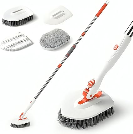 Tile Tub Scrubber Brush with 3 Different Function Cleaning Heads and 56" Extendable Long Handle |