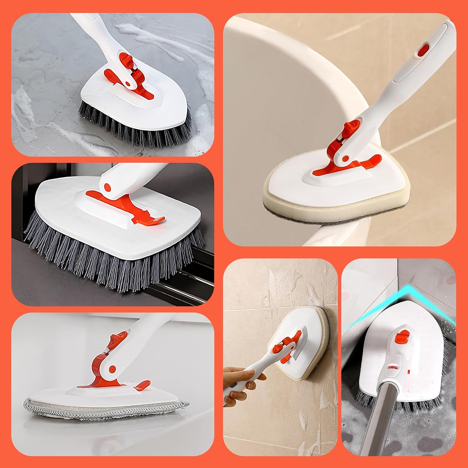 Tile Tub Scrubber Brush with 3 Different Function Cleaning Heads and 56" Extendable Long Handle |