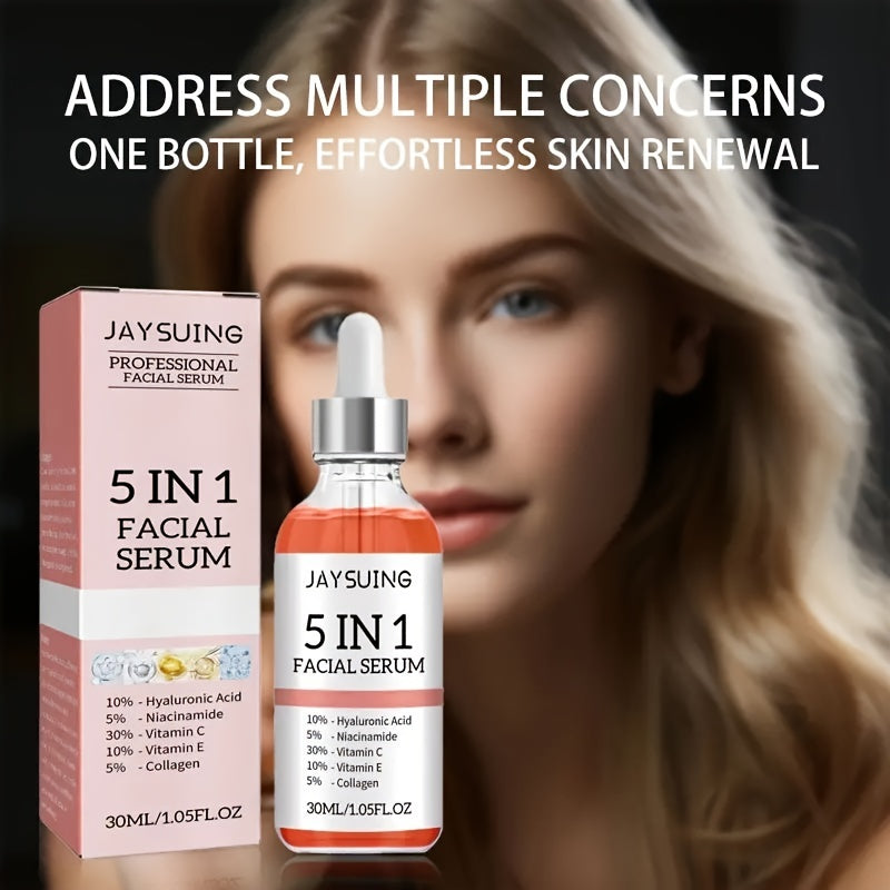 5-In-1 Facial Serum with Hyaluronic Acid, Collagen, Niacinamide, Vitamins C And E. 1.01 Oz | 30ml