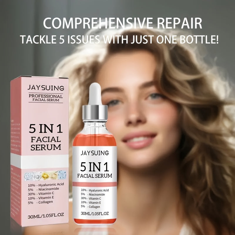 5-In-1 Facial Serum with Hyaluronic Acid, Collagen, Niacinamide, Vitamins C And E. 1.01 Oz | 30ml