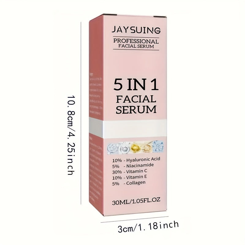 5-In-1 Facial Serum with Hyaluronic Acid, Collagen, Niacinamide, Vitamins C And E. 1.01 Oz | 30ml