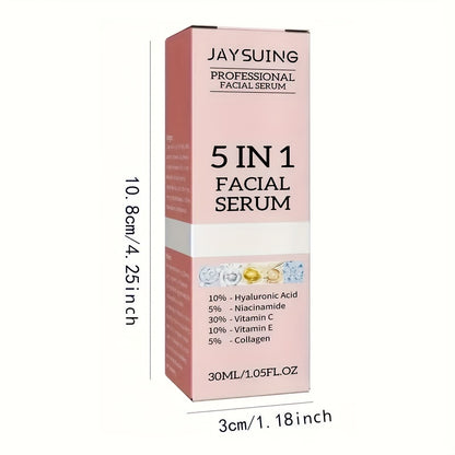5-In-1 Facial Serum with Hyaluronic Acid, Collagen, Niacinamide, Vitamins C And E. 1.01 Oz | 30ml